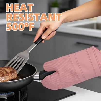 YUTAT Silicone Oven Mitts Kitchen Potholder Set - Perfect for Baking and Cooking,Pink,2 Pcs Set - color: Pink-honeycomb Surface, size: 13“L x 7"W-2 Piece