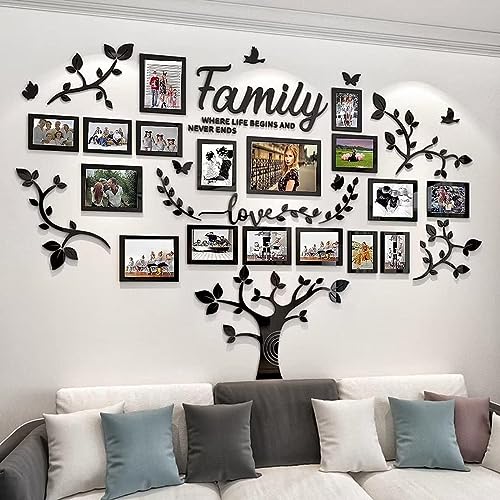 Picture Frames Collage Wall Decor - Family Tree Wall Decor for Living Room 4x6 5x7 8x10 11x14 3D DIY-Acrylic Family Wall Decor Photo Collage Frame for Wall - color: Black