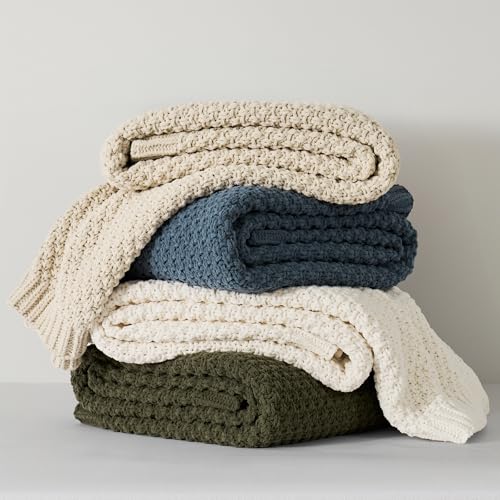 EVERGRACEHOME Chunky Chenille Knit Throw Blanket, 50 x 60, Olive Green | Sculpted Moss Stitch, Chic Modern Farmhouse, All-Season Warmth, OEKO-TEX® Certified, Elegant Blanket for Couch, Bed, Sofa - color: Olive Green, size: 50" X 60"