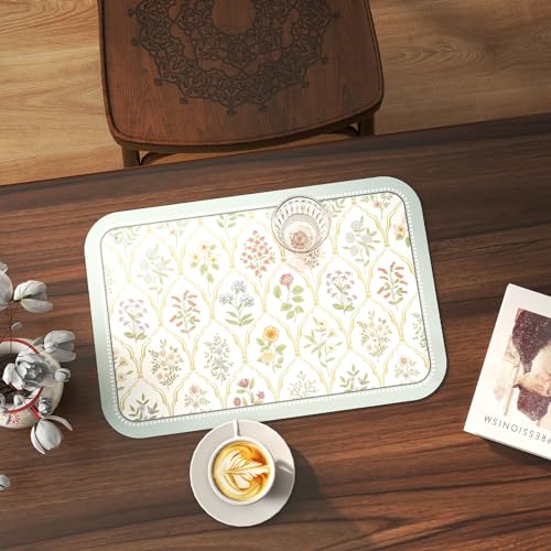 Vinyl Waterproof Placemats Set of 6 Rectangular,12"*17"-Serenity B | Wipeable Beautiful Print Place Mats,Stain Resistant,Heat Resistant,Everyday Meals,Kitchen,Dinning,Holiday,Decor - color: Serenity B