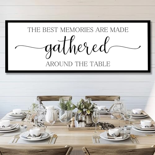 Rutiyoka the Best Memories are Made Gathered Around the Table Sign Framed Farmhouse Dining Room Wall Decor Large 42"×15" Wood Kitchen Wall Art Black - color: the best memories (black frame)