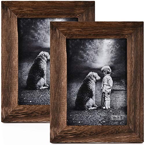 Yaetm 5x7 Picture Frame Distressed Wood, Rustic Solid Wood Photo Frame 5 x 7, Display for Tabletop and Wall, High Definition Glass, Carbonized Black (2 pack) - color: Carbonized Black, size: 5*7"，2 pk