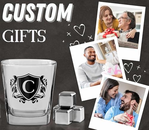 Whisky Gifts for Men, Personalized Initial Whiskey Glass with Whiskey Stones for Dad, Boyfriend, Best Friends, Coworkers, Husband, Brother, Uncle and Boss on Father's Day, Boss Day and Birthday - C - color: C