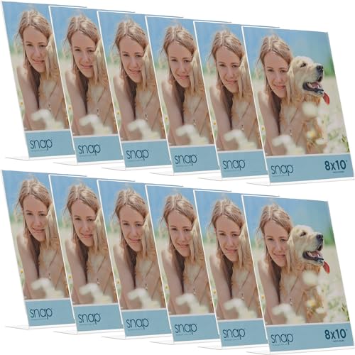 Set of 12 Snap - 8x10 Clear Acrylic Self Standing Photo Frames - Perfect for Showcasing Memories in Style - Versatile and Durable Design for Home or Office Décor - Rectangular TableTop - Single Picture Frame - size: 8" x 10"