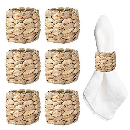 APTWOW Farmhouse Napkin Rings, Hand-Woven Napkin Rings for Table Decor, Fall Rustic Napkins Rings, Napkin Holder Buckles for Holiday Party, Easter, Birthday, Thanksgiving, Christmas - size: 6