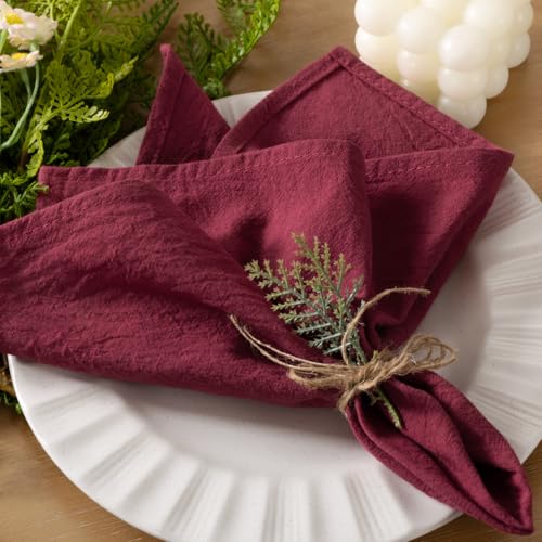 Cloth Napkins Summer Washable Reusable Linen Wedding Party Home Table Decor | Burgundy Set of 10 Bulk Cotton Napkins 17"x17" Bridal Baby Shower Birthday Kitchen Dining Table Decorations - color: Burgundy, size: 17" x 17" (Set of 10)