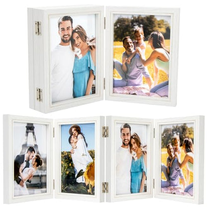 POILKMNI 5x7 In Four Picture Frame 4 Hinged Photo Frame with 4 Openings | Natural Wood Foldable Photo Frame High Definition Acrylic for Mothers Day Father's Day Christmas Gift, Family Picture, White - color: White, size: 5x7