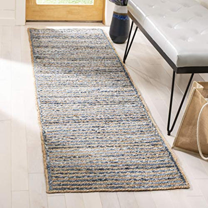 SAFAVIEH Cape Cod Collection 2'3" x 6' Natural/Blue CAP250A Handmade Flatweave Jute Entryway Foyer Living Room Bedroom Kitchen Runner Rug - size: 2'3" x 6' (Runner)