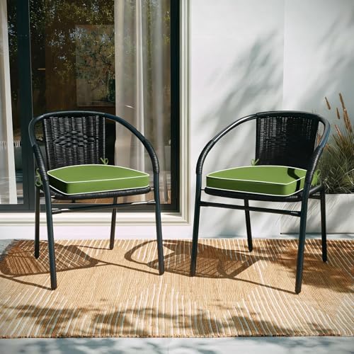 Basic Beyond Outdoor Cushions for Patio Furniture: Waterproof & UV Resistant Outdoor Chair Cushions Set of 4-19 x 19 x 3 Inch Thick Patio Chair Cushions with Ties & Handle, Grass Green/White - color: Grass Green/White