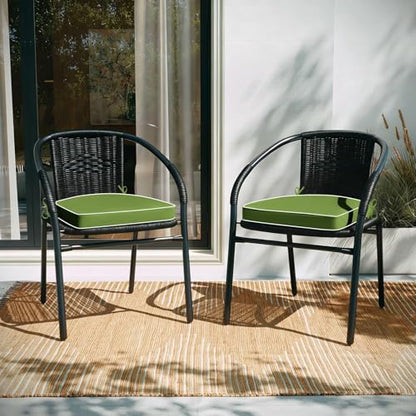 Basic Beyond Outdoor Cushions for Patio Furniture: Waterproof & UV Resistant Outdoor Chair Cushions Set of 4-19 x 19 x 3 Inch Thick Patio Chair Cushions with Ties & Handle, Grass Green/White - color: Grass Green/White