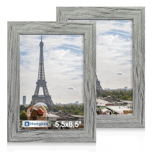 Hongkee 5.5 x 8.5 Diploma Frame Set of 2, Made of Real Glass and Grey Wooden Frame - 5.5 by 8.5 Photo for Wall or Tabletop - color: Grey, size: 5.5X8.5 in