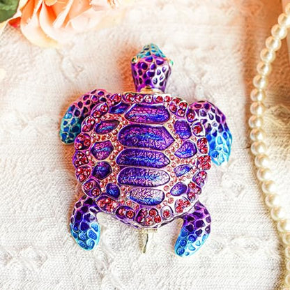 YU FENG 4.3 Inch Purple Sea Turtle Trinket Box, Crystal Jewelry Box | Hand-Painted Enamel Finish, Sparkling Crystal Shell, Hinged Ring Holder, Ocean Animal Collectible, Gift for Women - color: purple