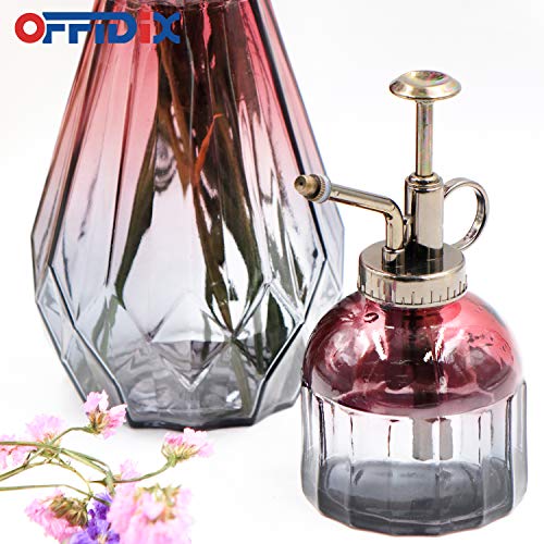 Plant Mister Glass Spray Bottle for Indoor Small Plants | Succulent Flower Spritzer Watering Can Bronze Plastic Top Pump One Hand - color: D-Wine Red Gray Gradient