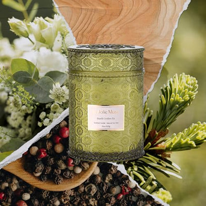 LA JOLIE MUSE Holiday Glow Candle Trio | 3×19 oz | Ruby Berry Bliss, Hearth & Velvet Flames, Starlit Golden Fir | Festive Soy Candles | Gift-Wrapped Wooden Wicks
