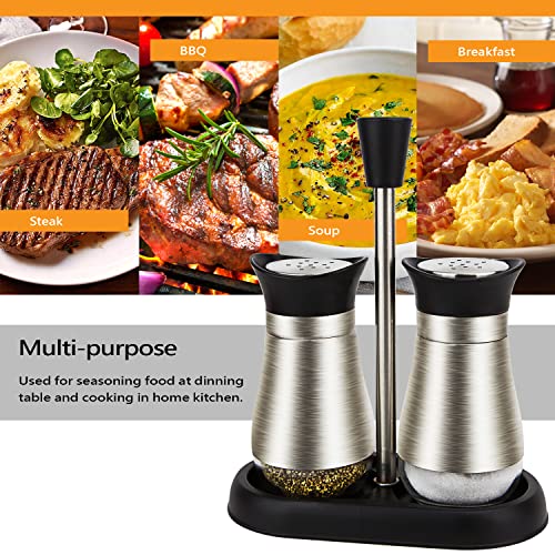 2-Piece Set Salt & Pepper Glass Shaker Stainless Steel Cover with Tray - color: Black with Tray