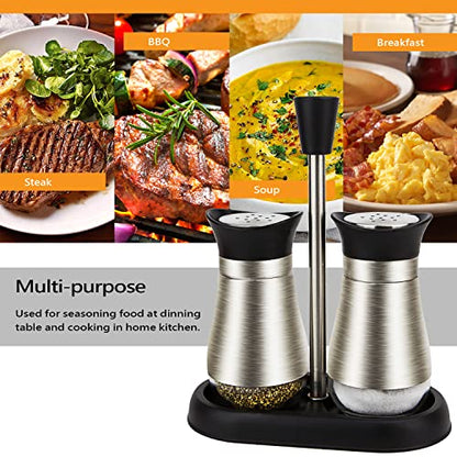 2-Piece Set Salt & Pepper Glass Shaker Stainless Steel Cover with Tray - color: Black with Tray