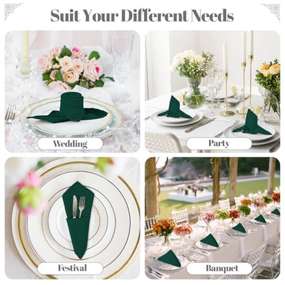 PLOYMONO Hunter Green Cloth Napkins - 8 Pack 17" x 17" Polyester Napkins | Heavy Duty 180 GSM Cloth Napkins with Hemmed Edges - Great for Restaurants, Weddings, Parties, Banquets Dinner - color: Hunter Green