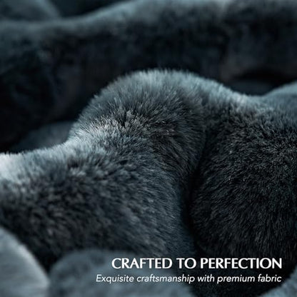 Faux Rabbit Fur Bubble Throw Blanket, 50"x60", Marble Deep Indigo | Ultra Soft, Luxury Faux Rabbit Fur Throw, Thick Warm Bubble Blanket, Cozy Fluffy Reversible, for Bed, Couch, Chair, Sofa - color: Deep Indigo Marble, size: 50"x60"