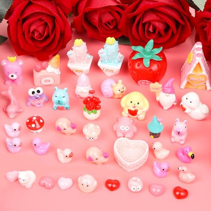FOIMAS 40pcs Mini Resin Valentine's Day Figures, Valentine Mini Resin Animals Love Heart Figurines for Home Decoration