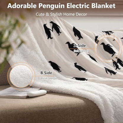 Heated Blanket Twin Electric Blanket Cute Penguin Print 62"x84" for Winter - color: Penguin Print, size: Twin 62" x 84"