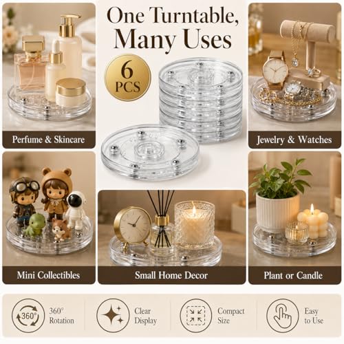 6 Pack 4 inch Small Lazy Susan, Lazy Susan Turntable Organizer Acrylic Cookie Turntable for Kitchen Spice Rack Table Cake Kitchen Pantry Decorating - size: 4 Inch
