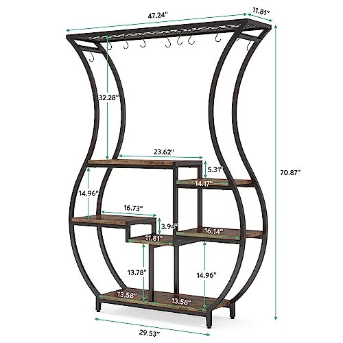 Tribesigns 6-Tier Plant Stand, 70.9 Inch Tall Plant Shelf with 10 Hanging Hooks, Vase Shape Ladder Plant Stand, Multi-Purpose Plant Display Rack for Indoor, Balcony, Living Room, Brown and Black