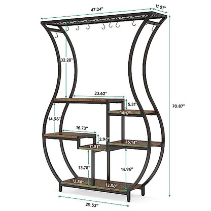 Tribesigns 6-Tier Plant Stand, 70.9 Inch Tall Plant Shelf with 10 Hanging Hooks, Vase Shape Ladder Plant Stand, Multi-Purpose Plant Display Rack for Indoor, Balcony, Living Room, Brown and Black