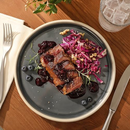 Gibson Elite - Made in Portugal - Port Gaia 12 Piece (Service for 4) Plates and Bowls Reactive Glaze Dishes Stoneware Ceramic Dinnerware Set - Blue - color: Blue (12pc Dinnerware Set)