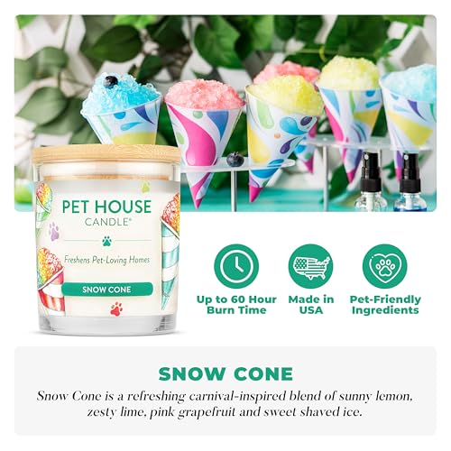Pet House Candles, Clean Burning Scented Pet Odor Candles, Natural Soy-Based, 60 Hour Burn Time - Snow Cone, 9 oz, 2 Pack - color: Snow Cone, size: Pack of 2