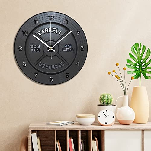ArogGeld Barbell Wooden Wall Clock Rustic Style Battery Operated Silent Non Ticking Clocks Numerals Decorative for Kitchen Living Room Bedroom Office Farmhouse Gift 12x12in