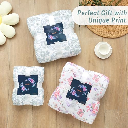 Viviland Cotton Muslin Reversible Fleece Blanket Lightweight Breathable Gauze Queen Size 90 x 90 Inches Pink Purple Flowers - color: Pink Purple Flowers, size: Queen Size (90 X 90 Inches)