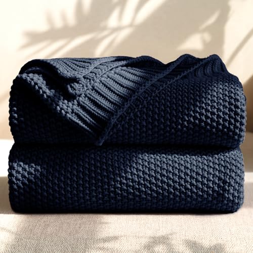 100% Cotton Cable Knit Throw Blanket, Lightweight Soft Knit Blanket for Sofa Couch Bed, Breathable All-Season Throw, Cozy Decorative Blanket, 50 x 60 Inch,Navy - color: Navy, size: Throw(50" X 60")
