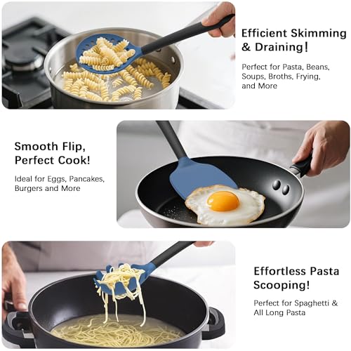 Coukre Silicone Kitchen Cooking Utensils Set, Heat Resistant, 14-Piece | Dishwasher-Safe, Food-Grade Silicone, BPA-Free, Spatulas, Spoons & Turner, Safe for Nonstick Cookware, DarkBlue - color: DarkBlue