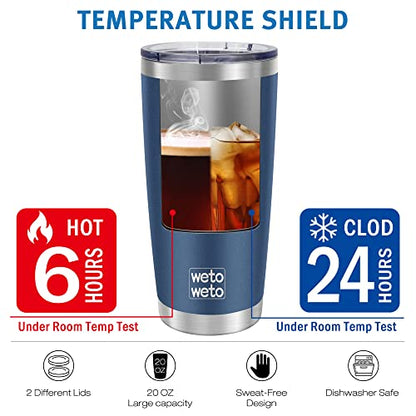 WETOWETO 20oz Tumbler, Stainless Steel Vacuum Insulated Coffee Travel Mug, Double Wall Powder Coated Insulated Coffee Mug Travel Mug with Lid Thermal Cup for Outdoor (Navy Blue, 1 Pack) - color: A1-Navy Blue, style: Tumbler, 1 Lid