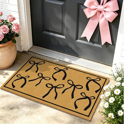 Coir Mats Welcome Mat Front Door Black Bow Rug for Outdoor Entrance 17"x30" - color: Coir Black Bowtie