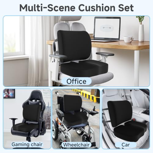 Seat Cushion &Office Chair Cushion,Lumbar Support Pillow for Office Chair,Ergonomic Memory Foam Non-Slip Office Chair Cushion,Back Support Cushions for Tailbone&Sciatica Pain Relief Black
