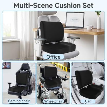 Seat Cushion &Office Chair Cushion,Lumbar Support Pillow for Office Chair,Ergonomic Memory Foam Non-Slip Office Chair Cushion,Back Support Cushions for Tailbone&Sciatica Pain Relief Black