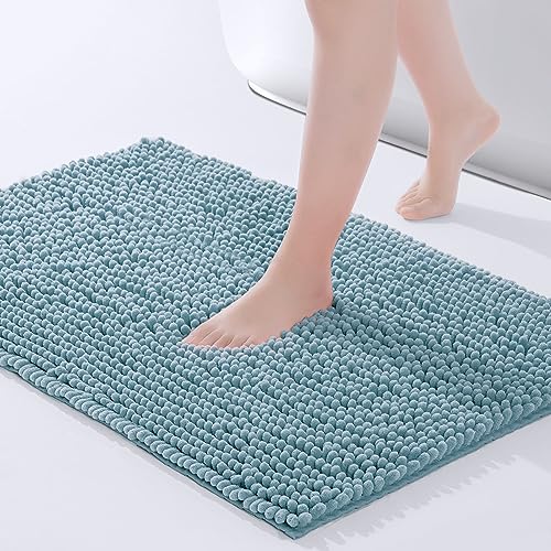 FRESHMINT Chenille Bathroom Rugs Mat 24"x17", Non-Slip Bath Mat for Bathroom Floor, Washable Soft Thick Water Absorbent Microfiber Shower Mat, Blue - color: Blue, size: 1'5" x 2' (Rectangular)