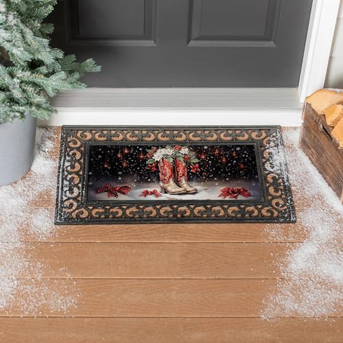Evergreen Flag Holiday Christmas Sassafras Switch Mat 22" x 10", Interchangeable Front Door Mat Outdoor Entrance, Indoor Entryway Rug, Winter Sassafras Doormat Inserts (Christmas Cowboy Boots)