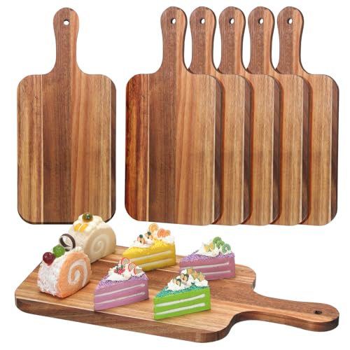 Didaey 6 Pcs Cutting Board Bulk Kitchen Thicken Chopping Platter with Handles Wooden Charcuterie Serving Trays Blank Wood Boards for Engraving Wedding Housewarming(Acacia Wood,15 x 7 Inch) - size: 15 x 7 Inch