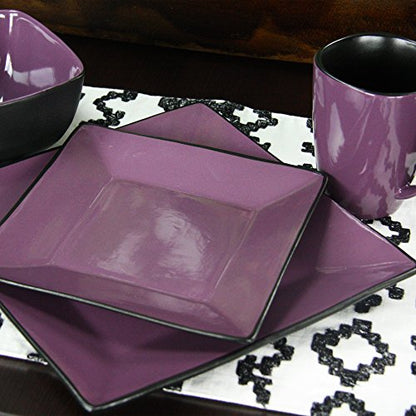 Elama Mulberry Loft 16 Piece Modern Premium Stoneware Dinnerware Set with Complete Settings for 4