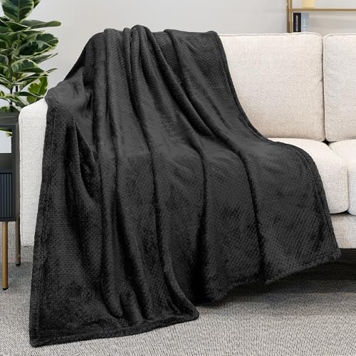 PAVILIA Fleece Throw Blanket for Couch Sofa Bed, Solid Black 50x60 | 280 GSM Soft Fuzzy Waffle Textured Jacquard Microfiber, Warm Lightweight Fade-Resistant Decorative Decor, All Season Gift - color: Black, size: 50 X 60 Inches - Throw