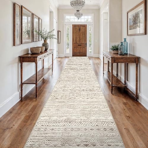 Ksrau 3x18 Runner Rug Washable Moroccan: Non Slip Hallway Floor Mat Beige | Soft Long Kitchen Rugs Low Pile Thin Carpet Runners for Entryway Bedroom Bathroom Living Room Indoor Home Office Decor - color: Beige, size: 3' x 18'