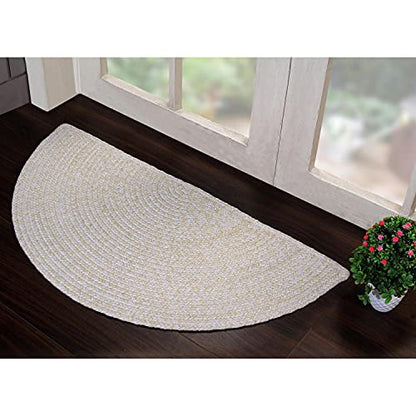 Super Area Rugs Farmhouse Braided Rug Cotton Kitchen Reversible Carpet Yellow & White, 20" X 40" Half Circle - color: Yellow & White, size: 1'8" x 3'4" (Semicircular)