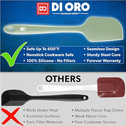DI ORO Silicone Spatula Set - 600F Heat Resistant, 3-Pc Sage | Rubber scraper won't scratch nonstick pans; For baking, cooking, mixing, and frosting; BPA-free and dishwasher safe - color: Sage