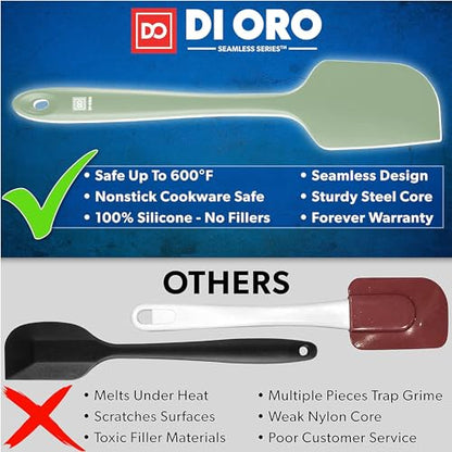 DI ORO Silicone Spatula Set - 600F Heat Resistant, 3-Pc Sage | Rubber scraper won't scratch nonstick pans; For baking, cooking, mixing, and frosting; BPA-free and dishwasher safe - color: Sage
