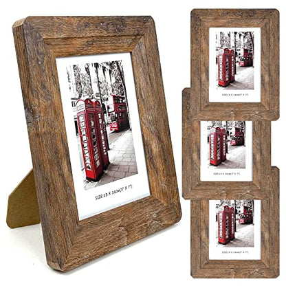 5x7 Wooden Picture Frames with Real Tempered Glass | Rounded Corner Barn Wood Frame, Kid-Safe Tempered Glass, Wall Mount & Tabletop Vertical Horizontal Photo Display - size: 5X7