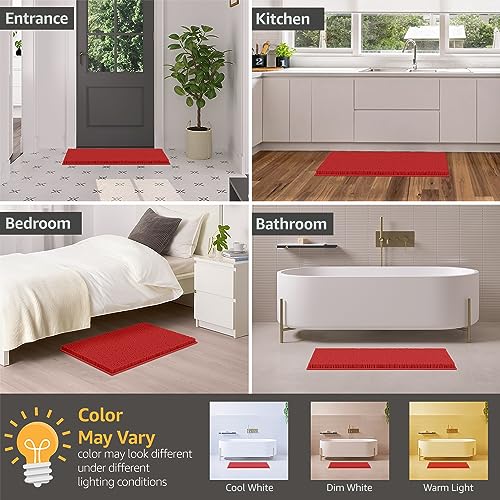 LuxUrux Red Christmas Bathroom Rugs Sets 2 Piece: Quick Dry, Soft Plush Anti-Slip, Super Absorbent. Includes Rectangular (31x20 inches) & U-Shaped Toilet Mat (20x20 inches) | Red - color: Red, size: 2 Piece Set