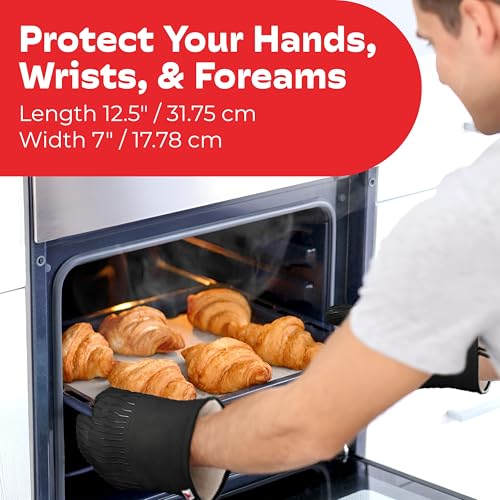 Silicone Oven Mitts - Black Set of 2-12.5" - Heat Resistant to 536 F / 280 C Kitchen Gloves - Professional Grade Protection Hot Cooking Baking - color: Black