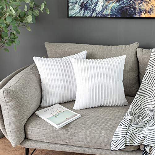 UGASA Velvet Pillow Covers Striped, Decorative Throw Cushion Case with Hidden Zipper for Home Couch/Bedroom/Car, Soft Cozy Solid Square, 1 Pack (18"x18", Pure White) - color: Pure White, size: 18" x 18" (Pack of 1)